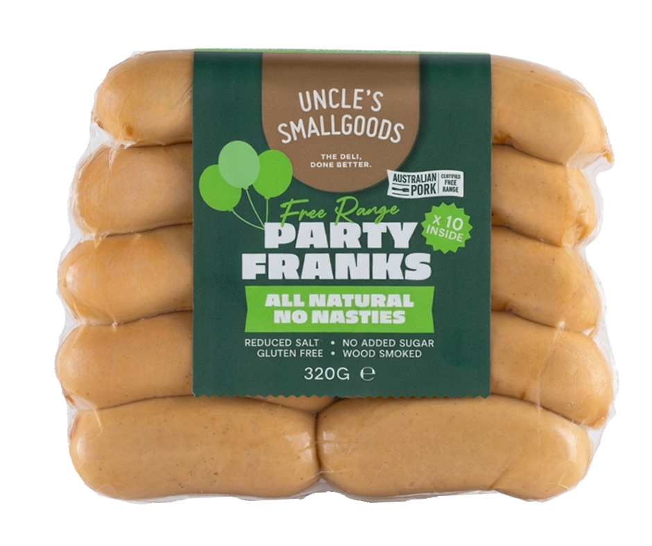 Natural Party Franks 320g - 10 Pack